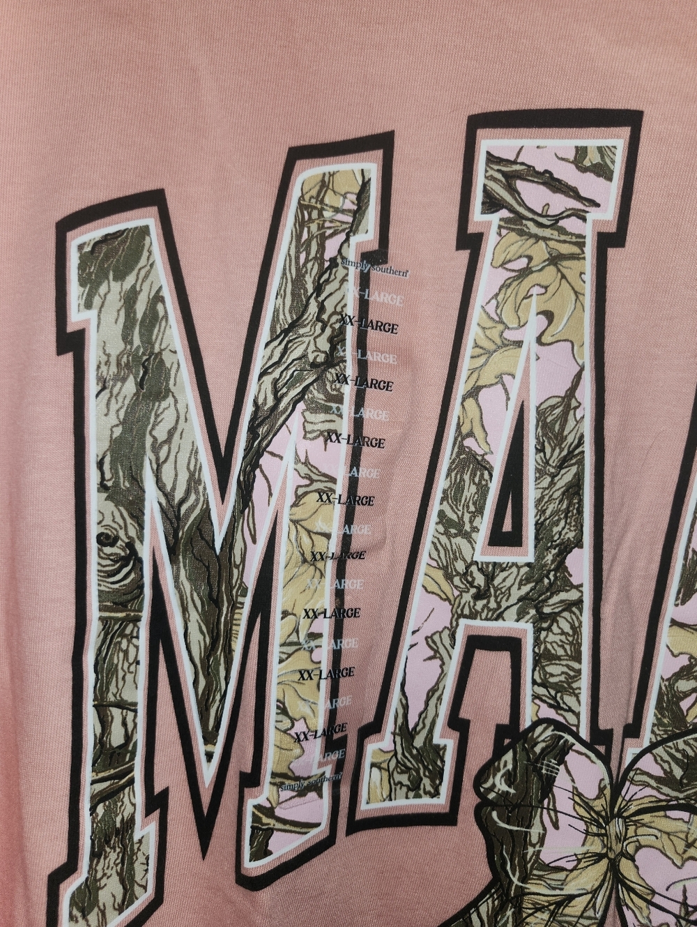 NWT Simply Southern "MAMA Pink🩷Camo🤎Bow🎀 Graphic T-Shirt" 💯Cotton PEACH🍑XXL - Picture 6 of 11